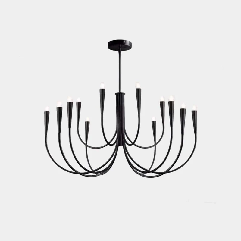 Swoop Arm Chandelier Minimalist Ambient Globes, Gold / Black