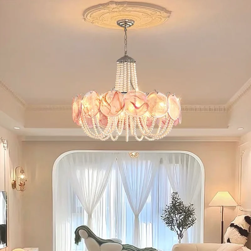 Murano Glass Disc Chandelier French Round Pearl