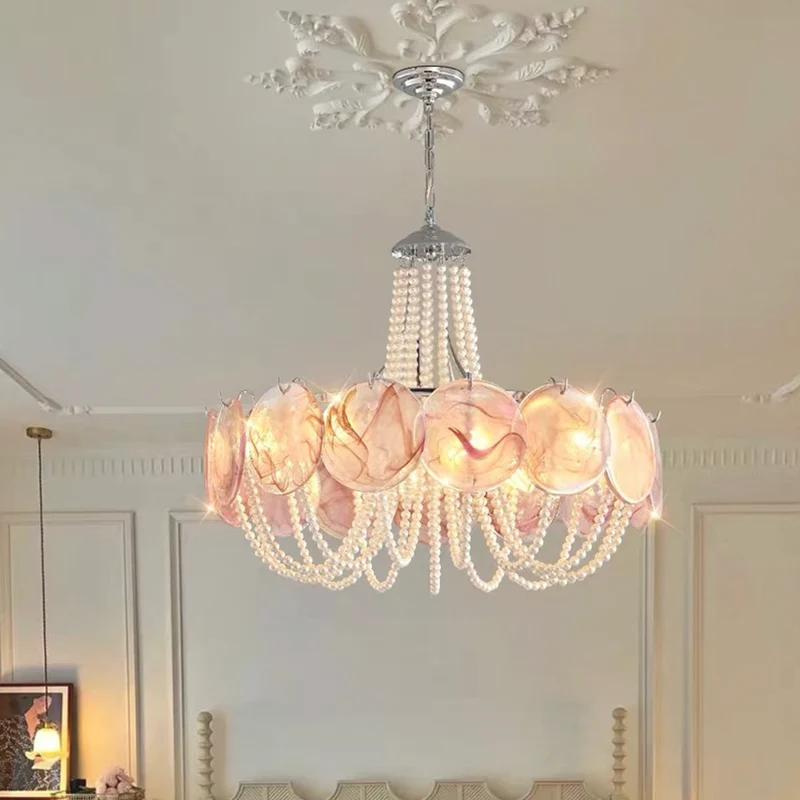 Murano Glass Disc Chandelier French Round Pearl