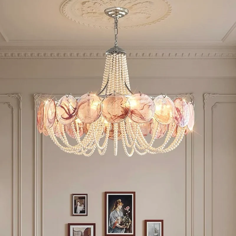 Murano Glass Disc Chandelier French Round Pearl