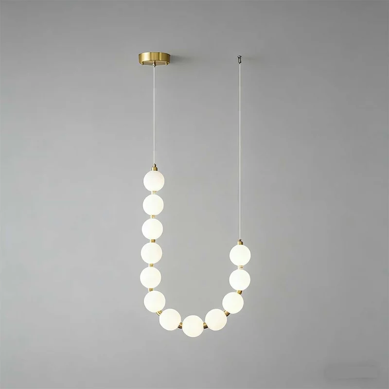 Pearl Necklace Chandelier Brass White Globe LED