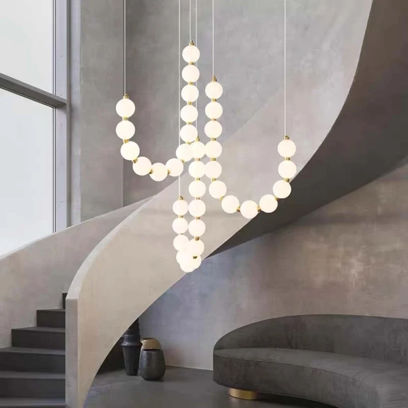 Pearl Necklace Chandelier Brass White Globe LED