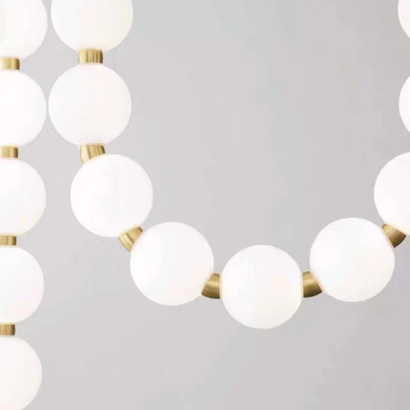 Pearl Necklace Chandelier Brass White Globe LED