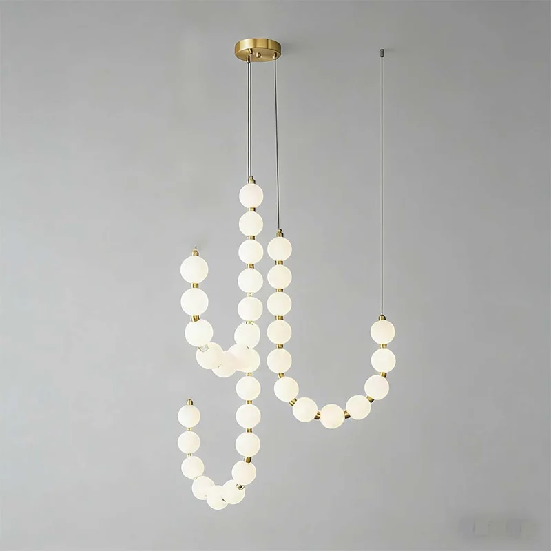 Pearl Necklace Chandelier Brass White Globe LED
