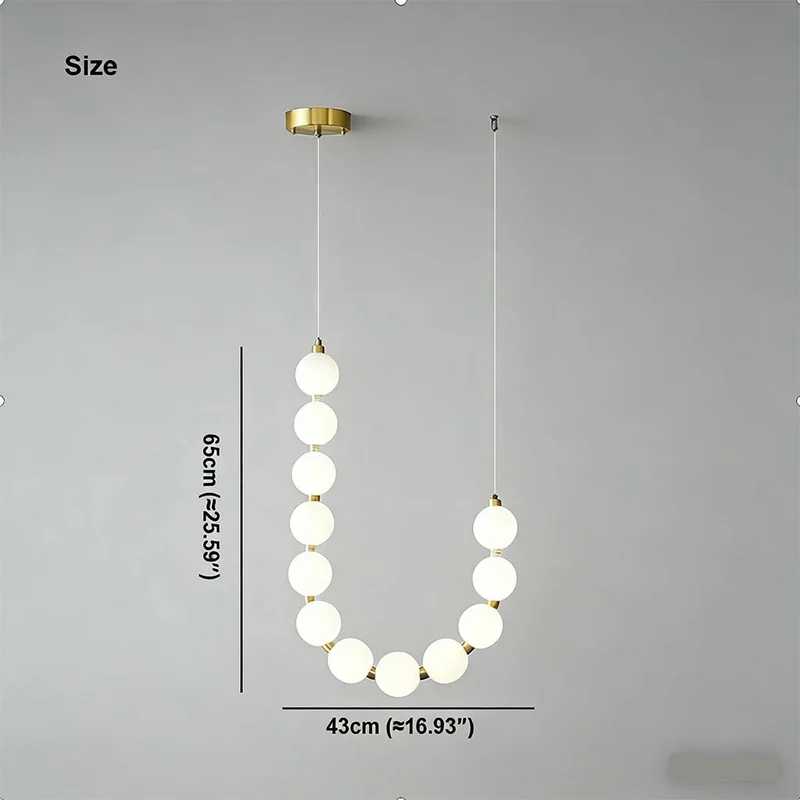 Pearl Necklace Chandelier Brass White Globe LED