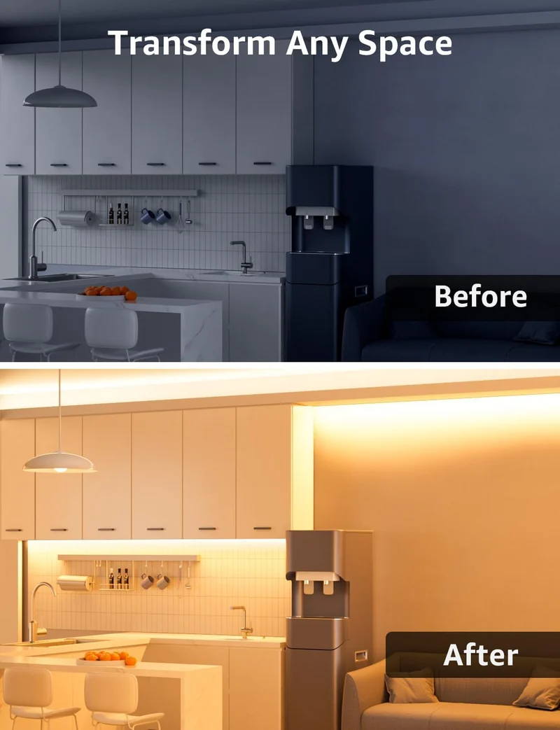 Lepro LED Strip 10M Warmweiss, LED Streifen Warmweiß 3000K Dimmbar, 2835 LED Band Selbstklebend 420 LEDs, Superhell LED Lichtband Leiste mit Netzteil, Lichterkette Kette für Innen Küche Heim Deko