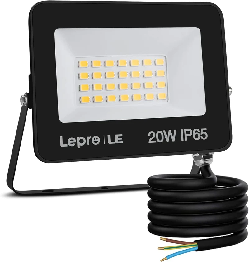 Lepro LED Strahler Außen 20W, LED Fluter Superhell 1700LM, LED Außenstrahler 5000K Kaltweiß IP65 Wasserfest Aussenstrahler, Aussenlampe für Hinterhof, Auffahrt, Türen, Garage, Flur, Garten [Energieklasse F]