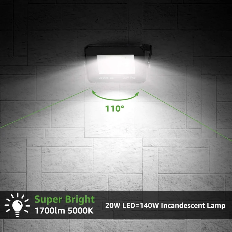 Lepro LED Strahler Außen 20W, LED Fluter Superhell 1700LM, LED Außenstrahler 5000K Kaltweiß IP65 Wasserfest Aussenstrahler, Aussenlampe für Hinterhof, Auffahrt, Türen, Garage, Flur, Garten [Energieklasse F]