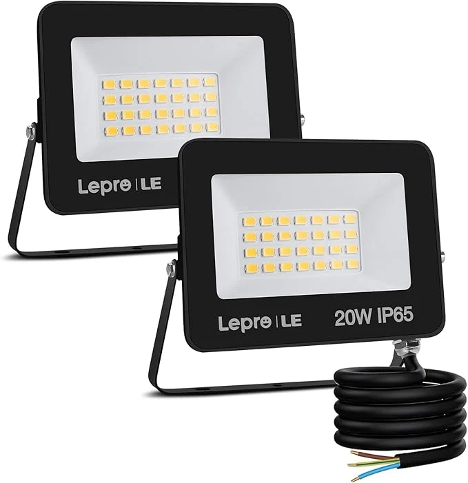 Lepro LED Strahler Außen 20W, LED Fluter Superhell 1700LM, LED Außenstrahler 5000K Kaltweiß IP65 Wasserfest Aussenstrahler, Aussenlampe für Hinterhof, Auffahrt, Türen, Garage, Flur, Garten [Energieklasse F]