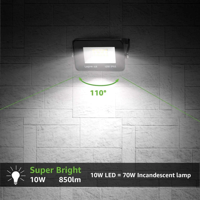 Lepro LED Strahler Außen 10W, LED Fluter 850LM, Superhell LED Außenstrahler, IP65 Wasserdicht LED Fluter, 5000K Kaltweiß Scheinwerfer Flutlicht, Außenlampe für Garten, Innenhöfe, Garage, Hotel, Sportplatz [Energieklasse F]