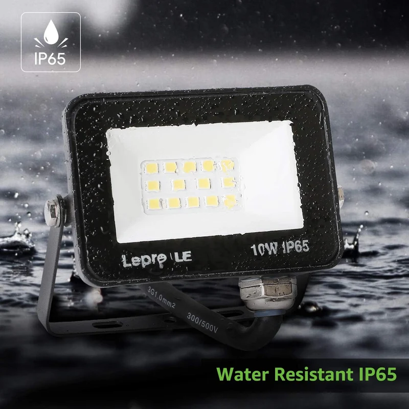 Lepro LED Strahler Außen 10W, LED Fluter 850LM, Superhell LED Außenstrahler, IP65 Wasserdicht LED Fluter, 5000K Kaltweiß Scheinwerfer Flutlicht, Außenlampe für Garten, Innenhöfe, Garage, Hotel, Sportplatz [Energieklasse F]