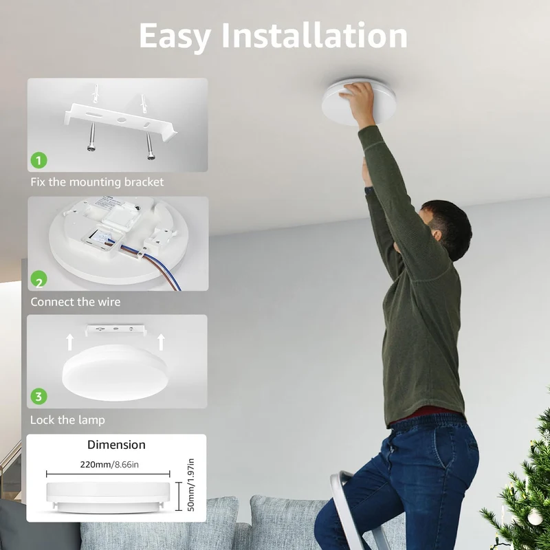 LE Deckenlampe 15W, LED Deckenleuchte IP54 Wasserfest, 3000K 1500LM Badezimmer Lampe, Rund Badlampe Decke, ideal für Bad Schlafzimmer Flur Küche Wohnzimmer Balkon, Kaltweiß, Ø22cm