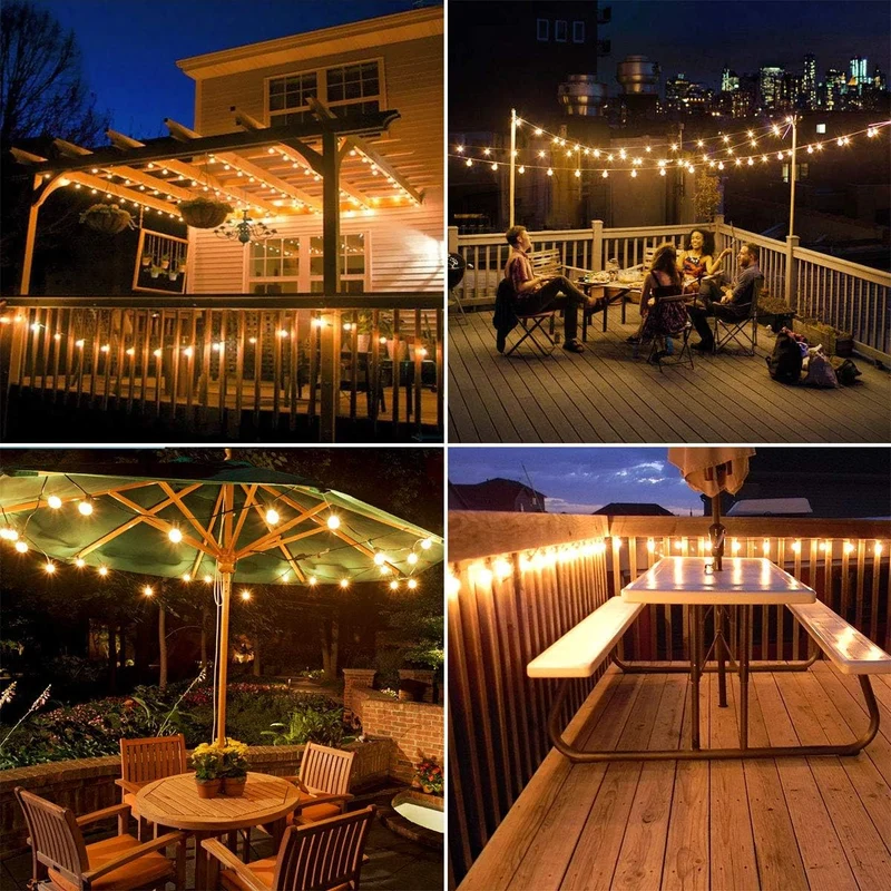LE Solar Lichterkette mit G40 LED-Lampen für Außen, 7,62 m, 25 LEDs, USB aufladbar, 4 Modi, für Garten, Balkon, Hochzeit & Weihnachtsdeko, warmweiß