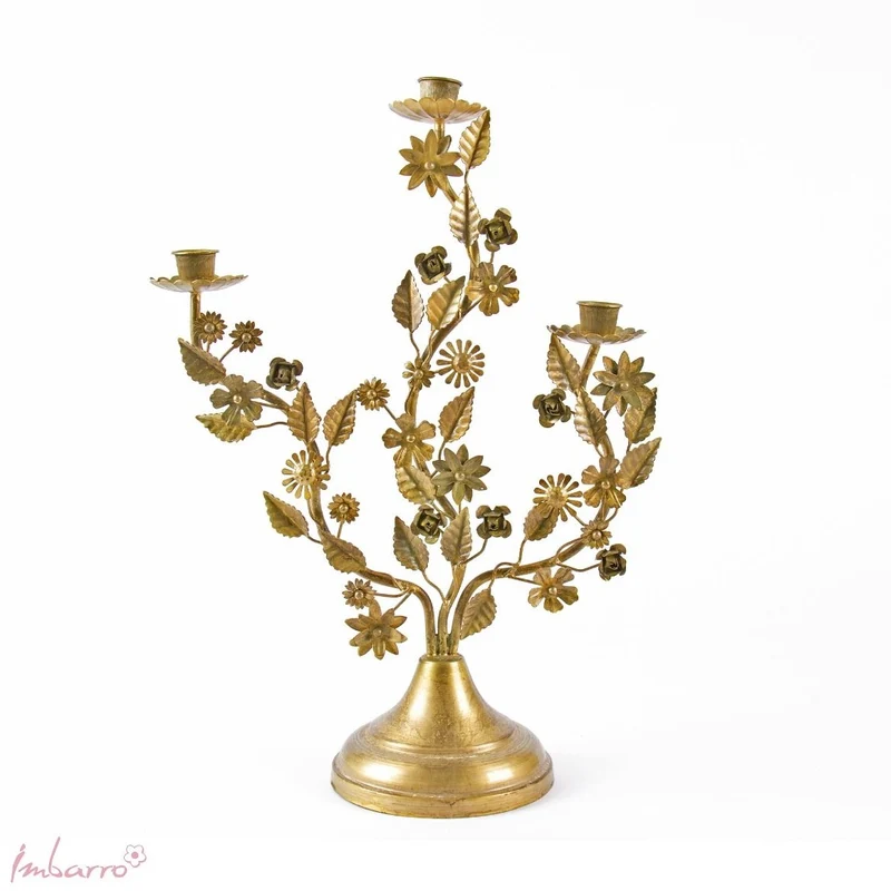 Boho Kerzenleuchter MARIA | goldener 3-armiger Kerzenständer
