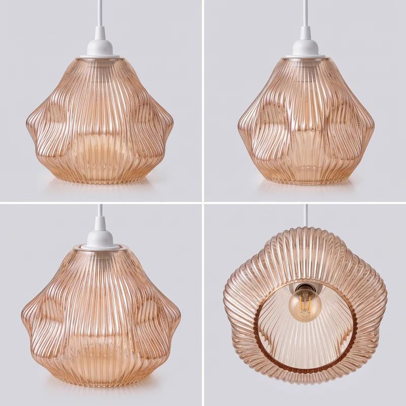 Pendelleuchten-Lampenschirm aus bernsteinfarbenem, gewelltem Glas, E27-Fassung~4017