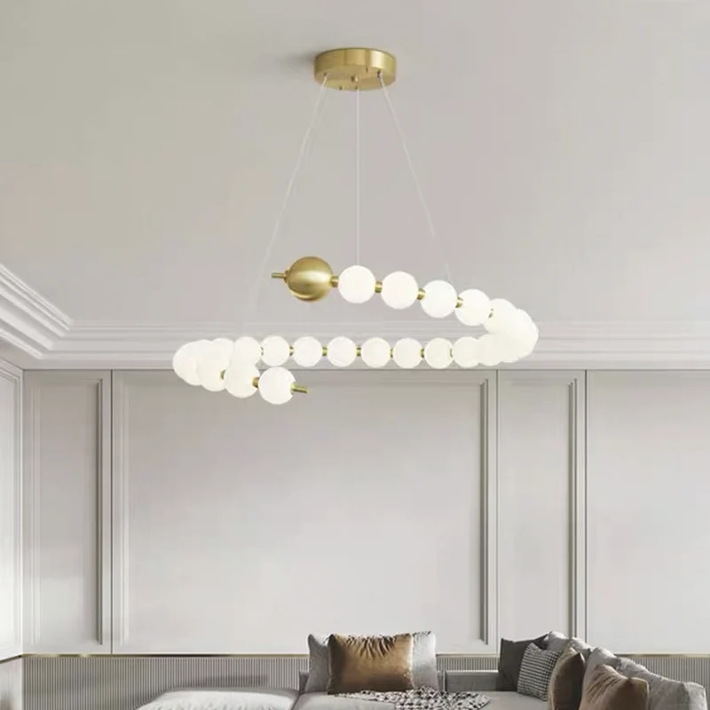 Pearl Chandelier Modern Acrylic Brass Ring Globe LED