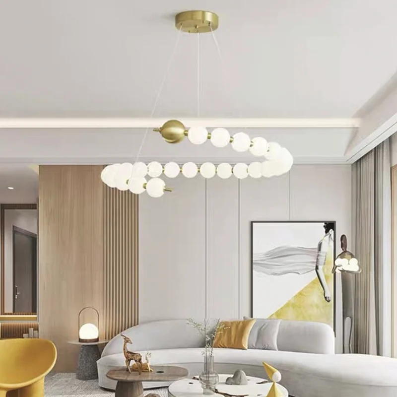 Pearl Chandelier Modern Acrylic Brass Ring Globe LED
