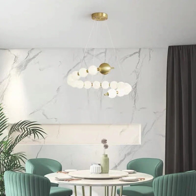 Pearl Chandelier Modern Acrylic Brass Ring Globe LED
