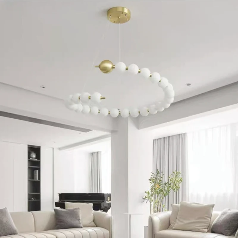 Pearl Chandelier Modern Acrylic Brass Ring Globe LED