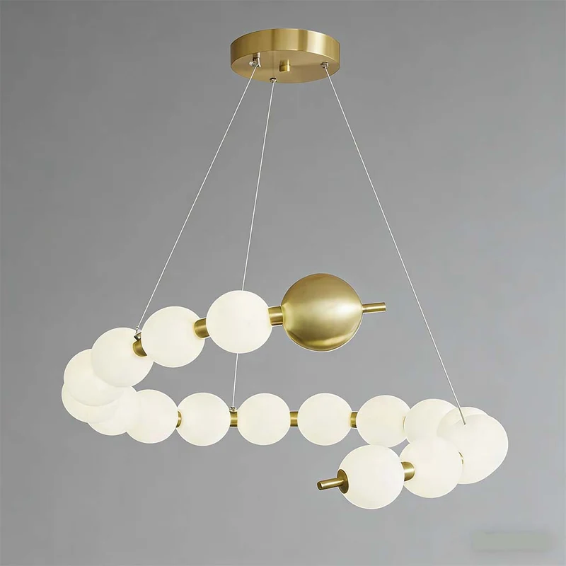 Pearl Chandelier Modern Acrylic Brass Ring Globe LED