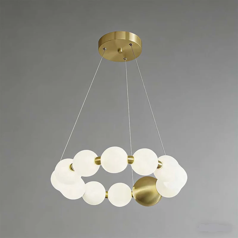 Pearl Chandelier Modern Acrylic Brass Ring Globe LED