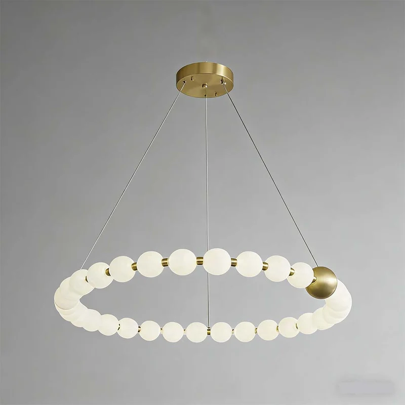 Pearl Chandelier Modern Acrylic Brass Ring Globe LED