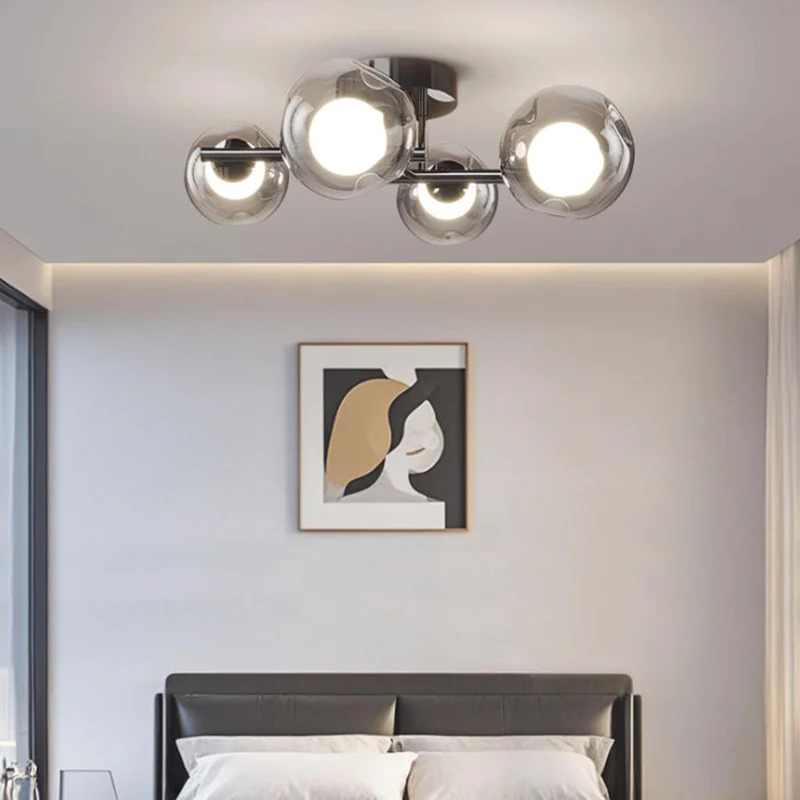 Glass Ball Ceiling Light LED Semi-Flush, Smoke Grey