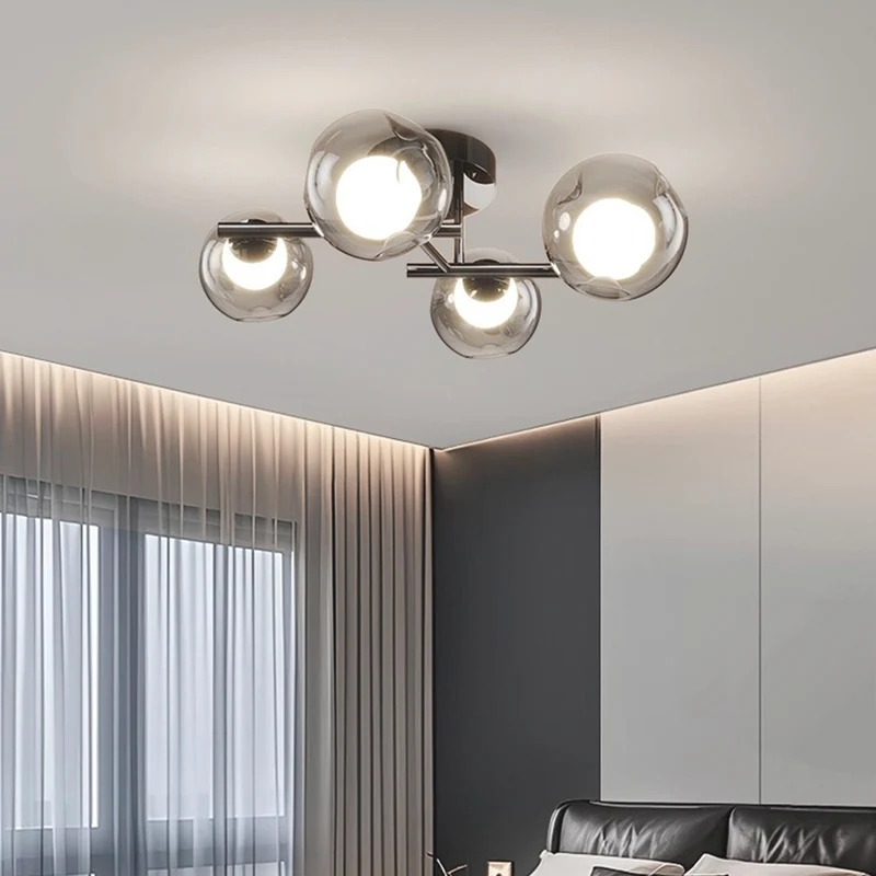 Glass Ball Ceiling Light LED Semi-Flush, Smoke Grey