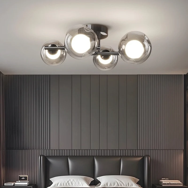 Glass Ball Ceiling Light LED Semi-Flush, Smoke Grey