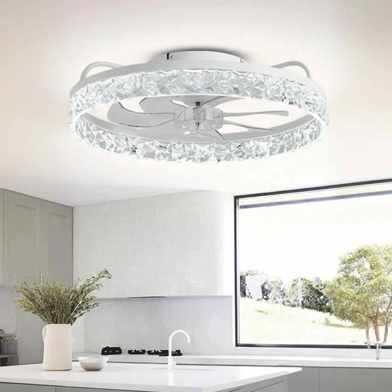 Round Ceiling Fan Light Acrylic Diamond Flush Mount