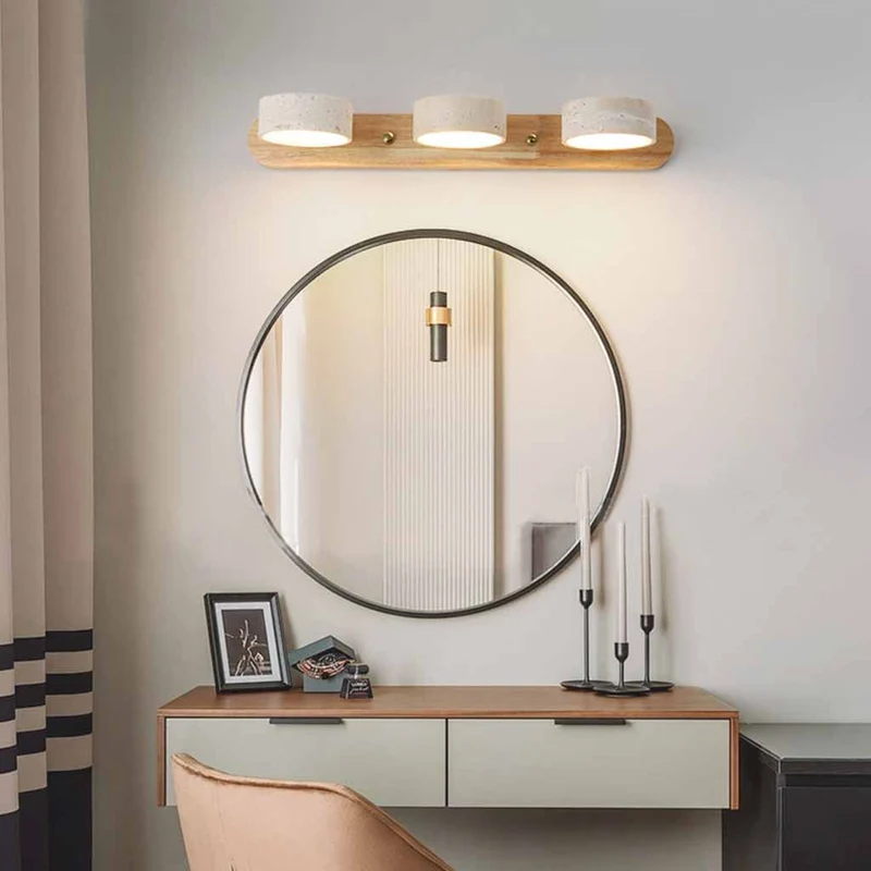 Bathroom Vanity Wall Light Rotatable Wood Travertine LED