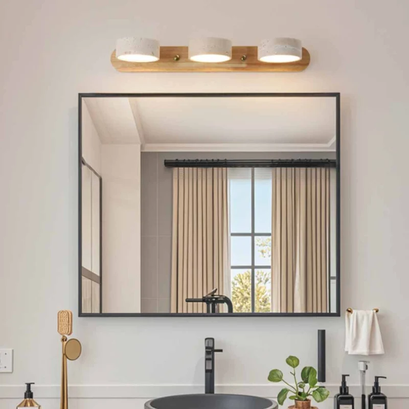 Bathroom Vanity Wall Light Rotatable Wood Travertine LED