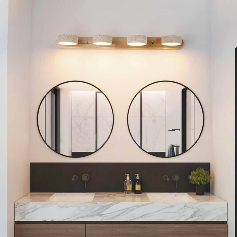 Bathroom Vanity Wall Light Rotatable Wood Travertine LED