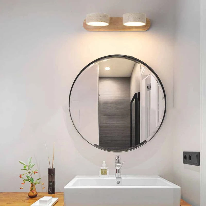 Bathroom Vanity Wall Light Rotatable Wood Travertine LED