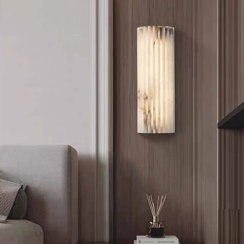 Wall Sconce Light Vertical Column Ribbed Alabaster