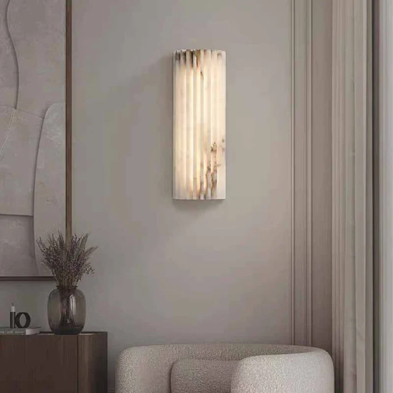 Wall Sconce Light Vertical Column Ribbed Alabaster