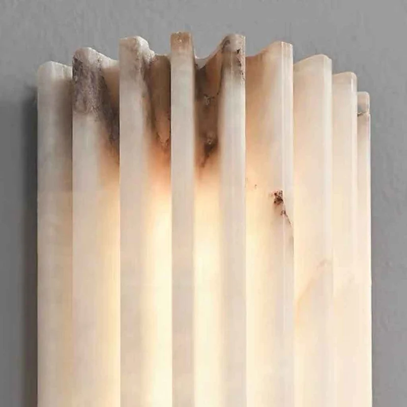 Wall Sconce Light Vertical Column Ribbed Alabaster
