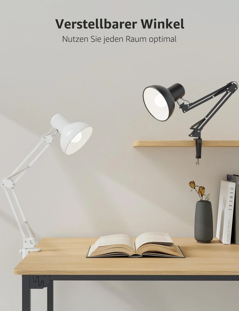 Lepro Schreibtischlampe Retro, Klemmbare Tischlampe E27, LED Büro Leselampe Nachttischlampe Verstellbare, Gelenk-Arm, schwenkbar, Tageslichtlampe Schreibtisch leuchte, HxBxT: 38 x 15 x 27cm, Schwarz