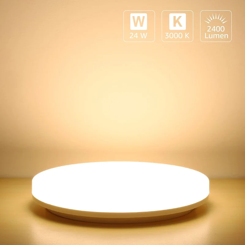 Lepro 24W Deckenlampe Ø28cm, IP54 Wasserfest Badezimmer Deckenlampe, 3000K LED Deckenleuchte 2400lm für Badezimmer Schlafzimmer Kinderzimmer Wohnzimmer Balkon Flur Küche, Warmweiß LED Lampen