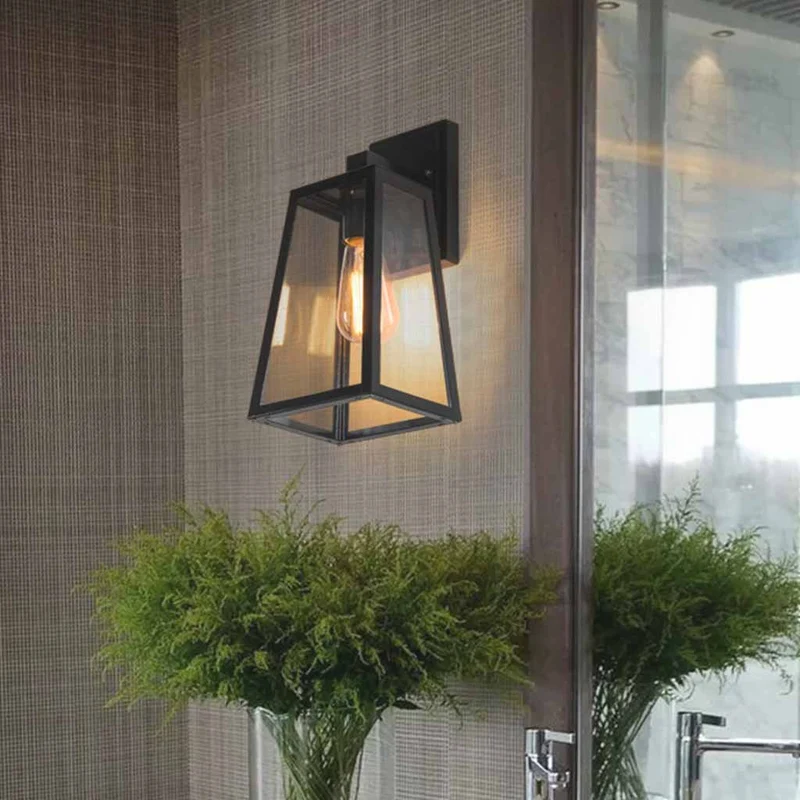 Outdoor Wall Light Industrial Glass Black