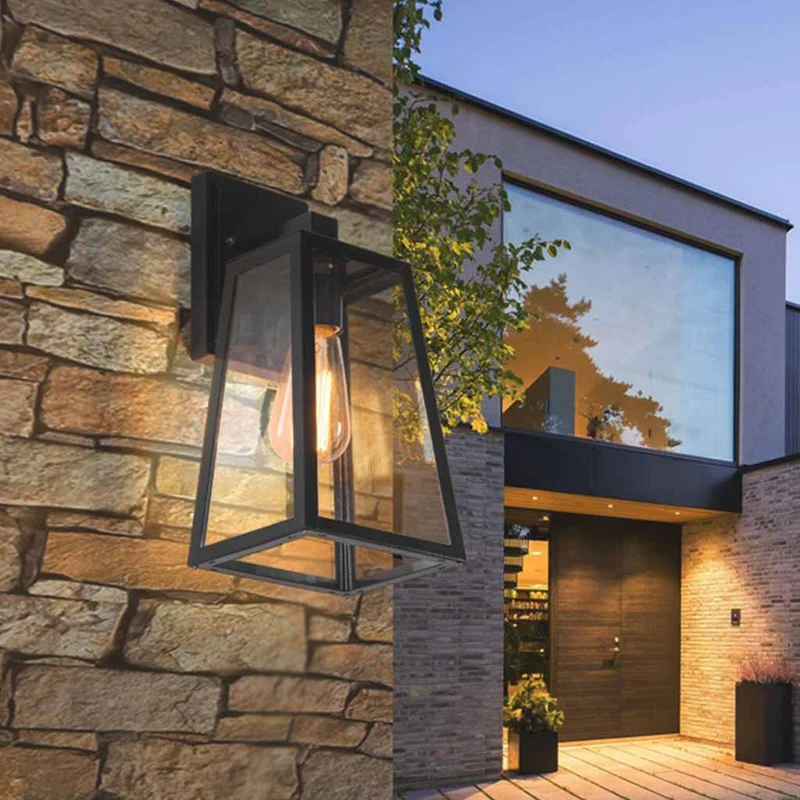 Outdoor Wall Light Industrial Glass Black