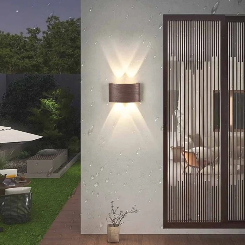 Outdoor Wall Sconce Wood Grain IP54 Waterproof LED