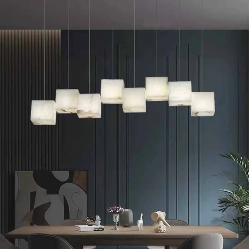 Marble Pendant Light Modern Alabaster Cubid Box