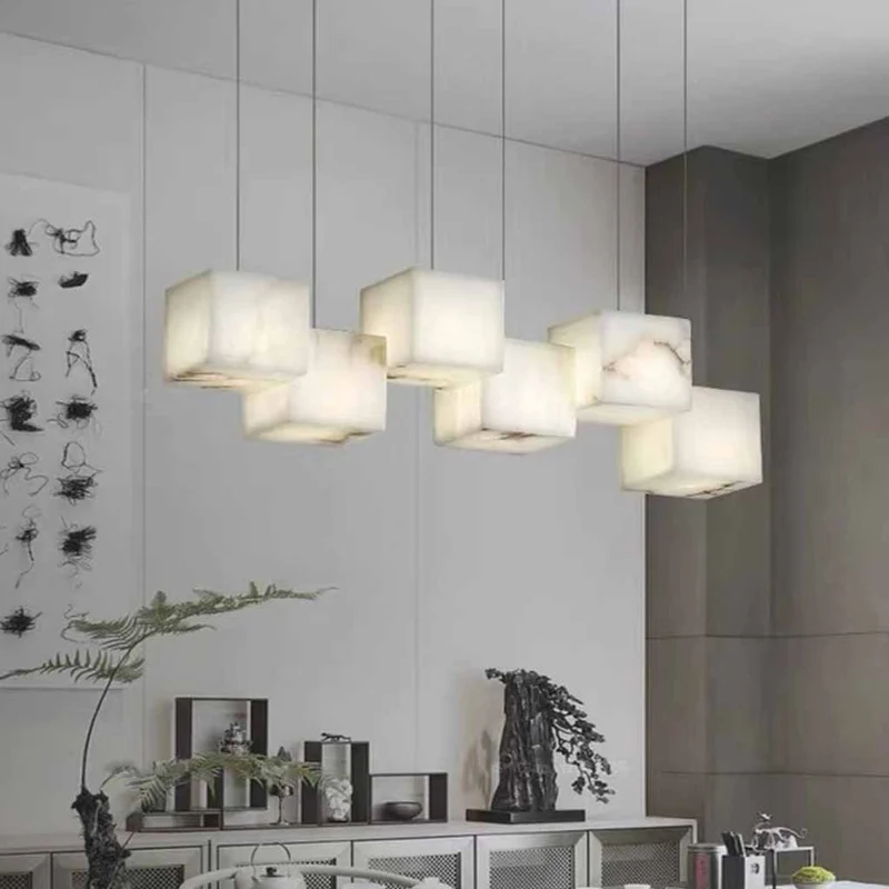 Marble Pendant Light Modern Alabaster Cubid Box