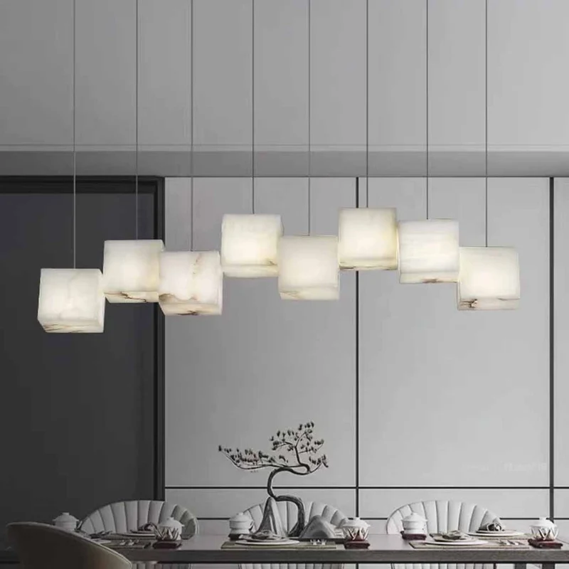 Marble Pendant Light Modern Alabaster Cubid Box