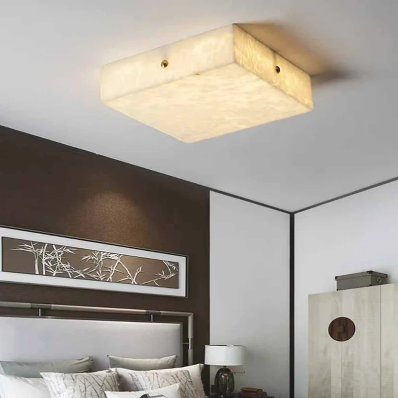 Flush Mount Alabaster Ceiling Light Marble Square LED
