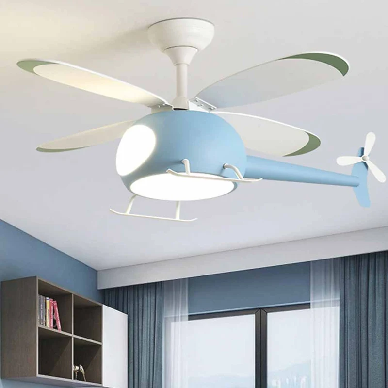 Helicopter Ceiling Fan Light for Kids Room, 4 Blades