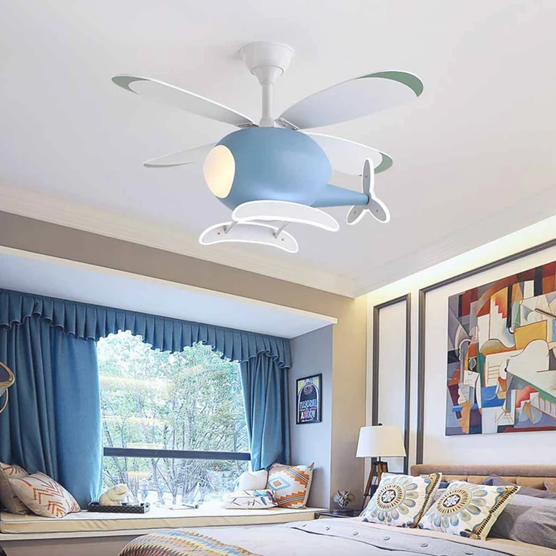 Helicopter Ceiling Fan Light for Kids Room, 4 Blades