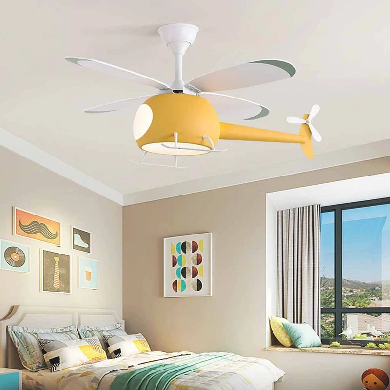Helicopter Ceiling Fan Light for Kids Room, 4 Blades