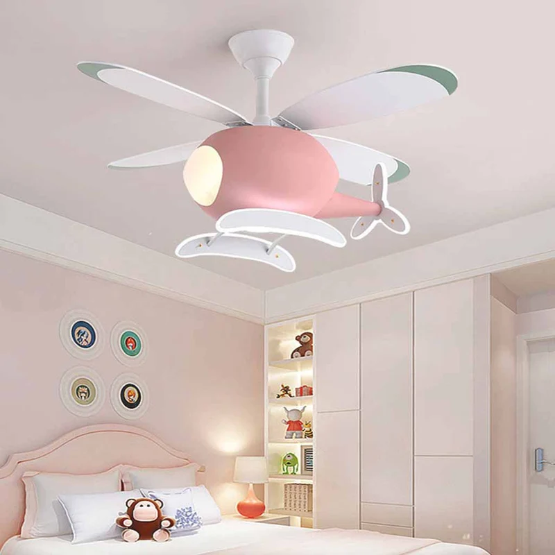 Helicopter Ceiling Fan Light for Kids Room, 4 Blades